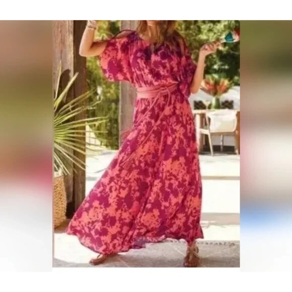 Soft Surroundings‎ Marcella Floral Maxi Dress Women M NWOT Elastic waist Red